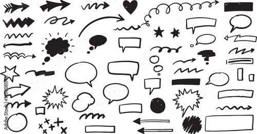 Collection of hand drawn doodle arrows and speech bubbles Keywords: doodle, hand drawn, sketch