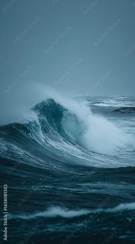 Obraz premium a big wave. icelandic coastline in distance.