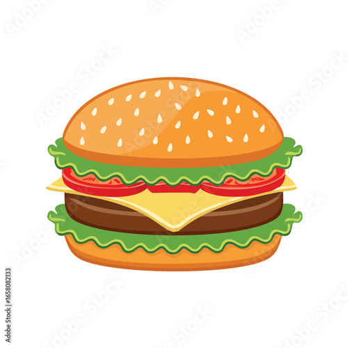 Cheeseburger with Sesame Bun and Fresh Vegetables - AI Generated