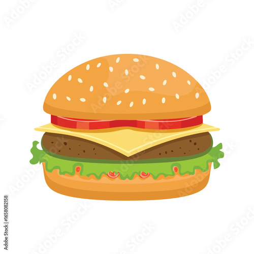 Simple Cheeseburger with Cheese Slice and Tomato - AI Generated