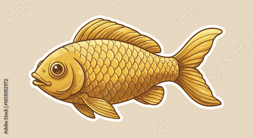 A Vibrant Golden Fish with Flowing Fins and Scales Gleaming Under the Sunlight a Serene Aquatic Dweller Gracefully Swimming in a Dreamy Underwater Landscape