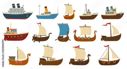 A Diverse Collection of Maritime Vessels Illustrating Various Eras and Styles of Nautical Transportation for Global Exploration and Trade