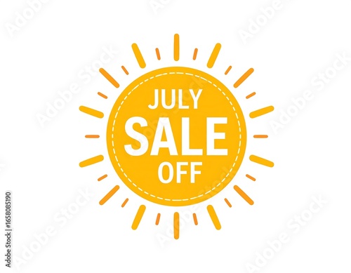 Yellow sunburst graphic with July Sale Off text