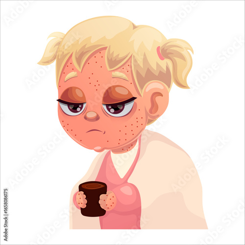 Vector illustration of a child with measles