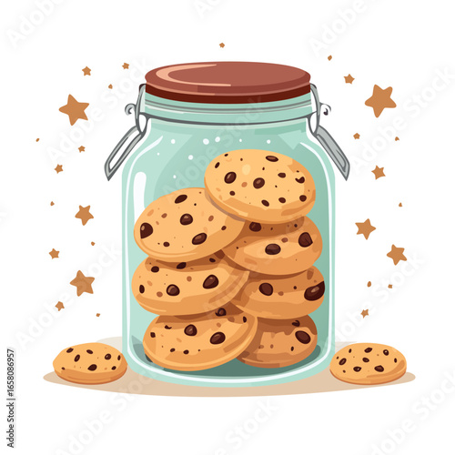 Full Glass Jar of Chocolate Chip Cookies with Stars - AI Generated