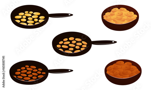 Vector illustration of cooking and serving Tajadas fried banana slices Plantain
