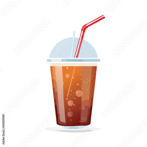 Iced Cola in Dome-Lid Plastic Cup with Straw - AI Generated