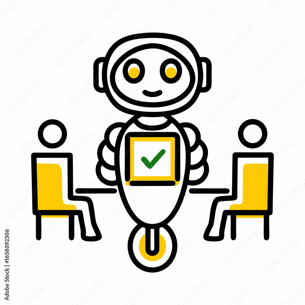 Fototapeta premium Robot facilitating meeting between two people in a minimalistic style 