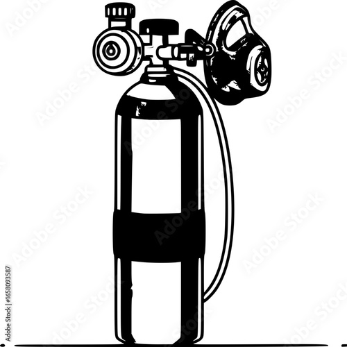 Minimalist Vector Art of Medical Oxygen Cylinder, Black and White Illustration