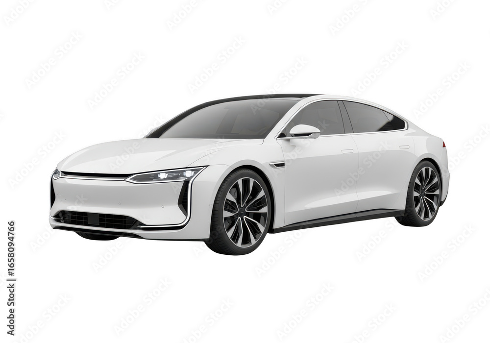 Modern white electric car isolated on transparent background Modern white electric car isolated on transparent background
