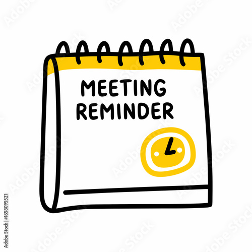 Meeting reminder note with spiral binding and clock illustration  