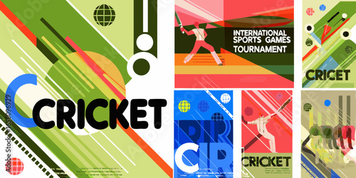 Abstract Cricket Tournament Posters with Geometric Shapes and Bold Typography