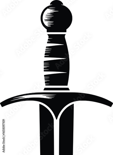 Classic medieval sword silhouette with detailed handle and crossguard