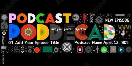 Colorful Podcast Cover Art Template with Playful Design Elements and Typography