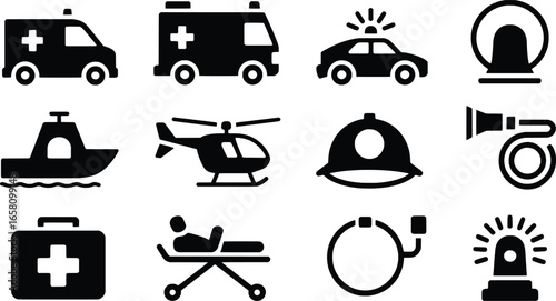 Collection of medical and emergency service icons