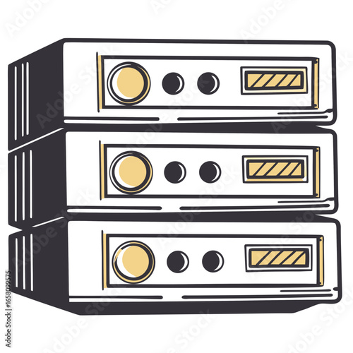 Stack of three audio equipment units in minimalist design  