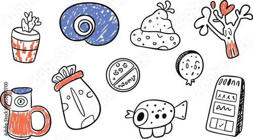 Cute hand-drawn sweets candy cookies and pastries vector illustration set 
