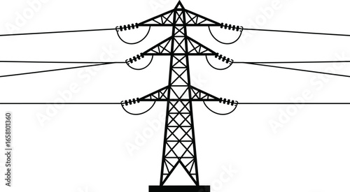 High voltage electricity transmission tower, power line pylon, energy distribution structure, electrical grid infrastructure, industrial voltage system, urban power supply