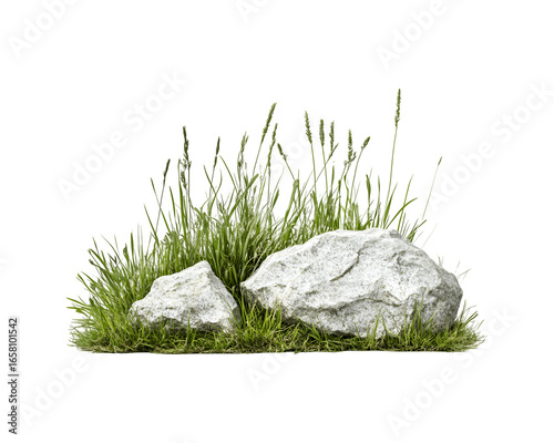 Grassy meadow with scattered rocks