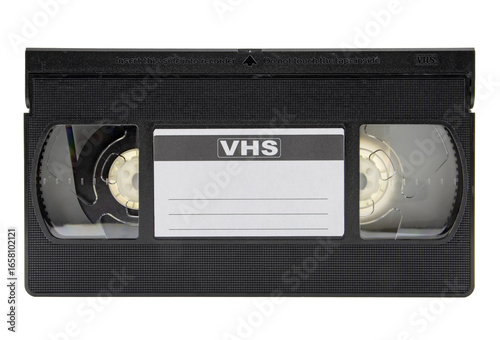 Close-up of a video cassette, isolated on white background