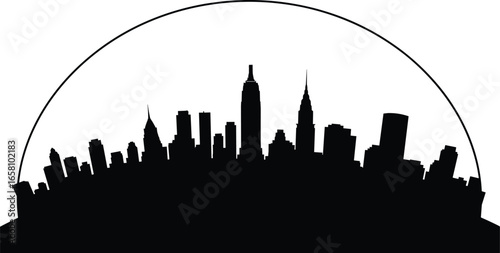 City skyline silhouette vector illustration, modern urban landscape with skyscrapers, architectural cityscape design, metropolitan building outline, night horizon graphic, downtown skyline art