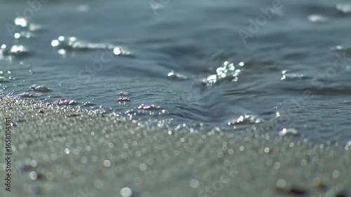 Macro Shot of Footprints Vanishing in Wet Sand, Signifying Impermanence