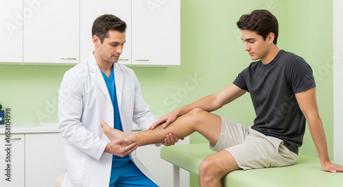 Dedicated Doctor Examines Young Patient's Leg for Injury, Physiotherapy, or Orthopedic Health Check