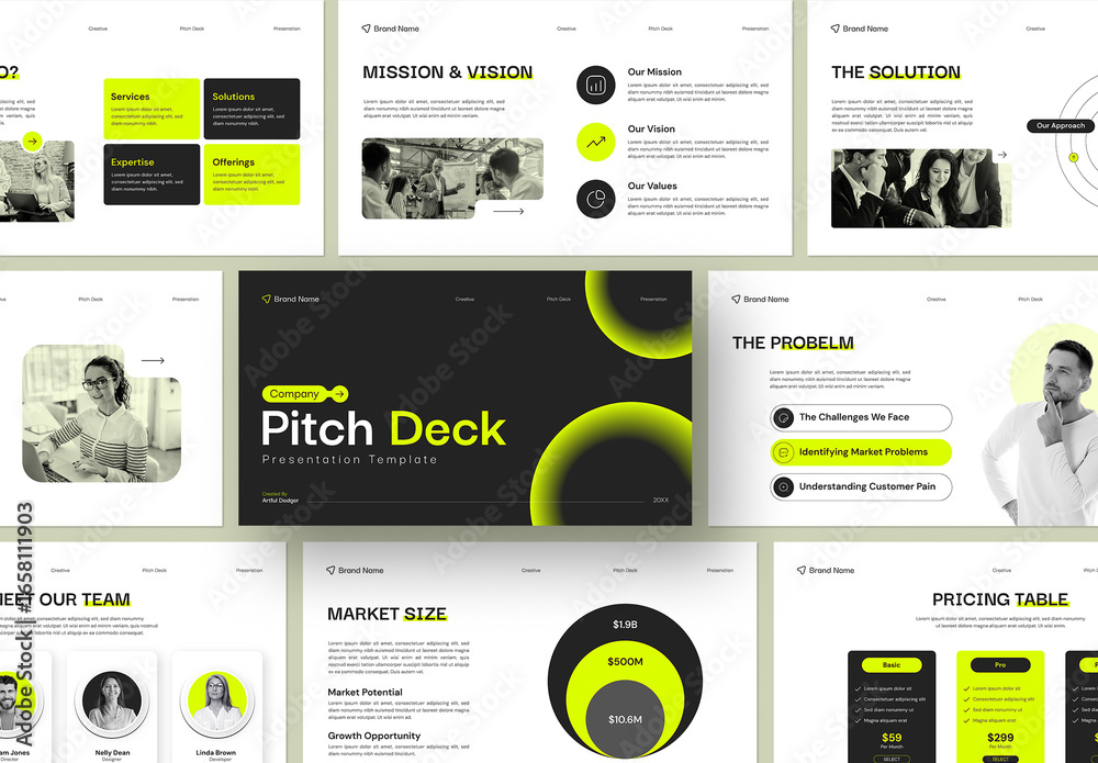 Black and Green Pitch Deck Presentation Template for Startups Stock ...