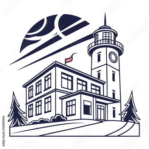 Vector art of a charming lighthouse building illustration, a coastal sentinel guiding ships safely through treacherous waters