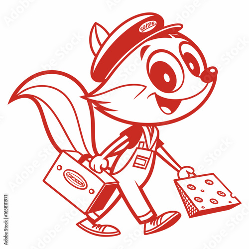Vector art of a cheerful skunk delivering pizza, perfect for food delivery or restaurant themed designs