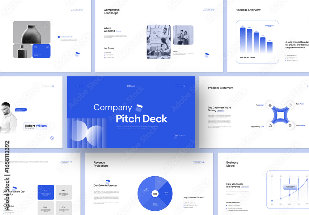 Modern Company Pitch Deck Presentation Template with Blue Accents Stock ...