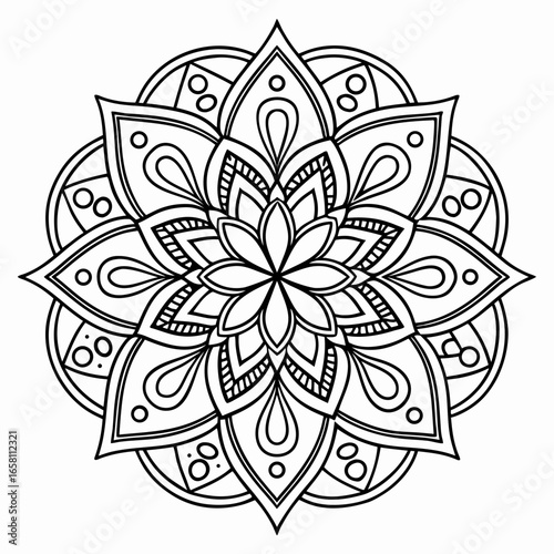 Vector art of elegant mandala flower pattern design, a decorative ornament with intricate details and geometric shapes