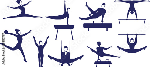 Gym and Workout Silhouette Vector – Fitness, Training, Exercise, Body, Sport, Health, Athlete, Black, Isolated, Icon, Symbol, Collection, Pack, Gymnast, Strength, Design, Flat, Activity