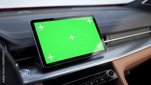 Green Screen Tablet Display in Car Interior for Mockup