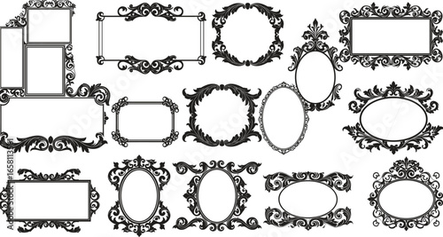 Vintage ornamental frames set, decorative baroque borders, ornate retro labels, floral Victorian elements, classic antique design, elegant artwork collection
