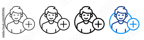 Add User Icon Multiple Outline Collection Set