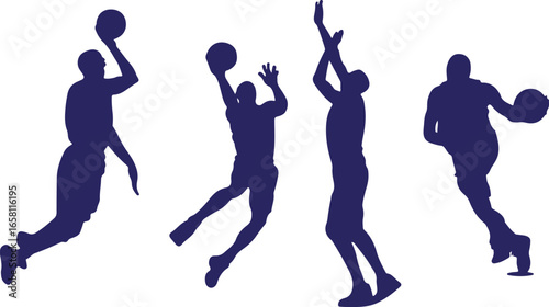 Basketball player silhouettes, sports activity vector, basketball action clipart, athlete jumping shadow, basketball dunk illustration, sports competition silhouettes, ball game vector design, basketb