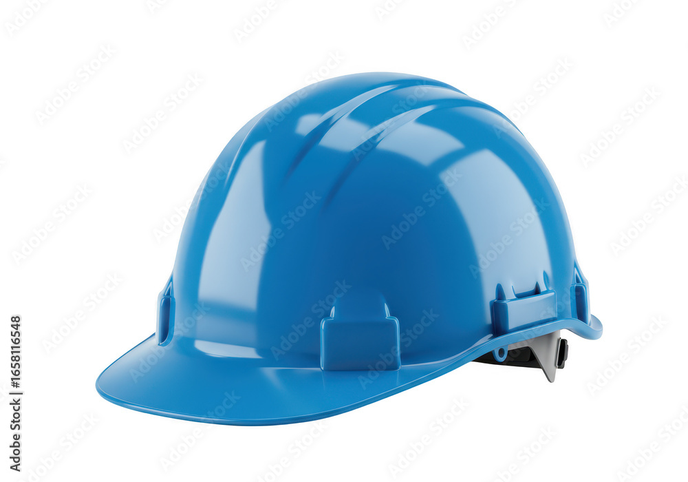 Fototapeta premium Blue construction hard hat safety helmet for worker protection on building site, isolated on transparent background