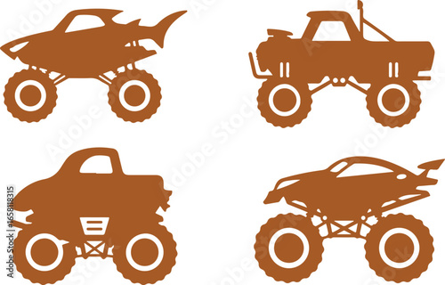 Monster truck silhouette vector, off-road vehicle icon, heavy truck silhouette, jeep vector design, 4x4 truck clipart, offroad vehicle silhouette, motorcycle icon vector, ATV quad silhouette, big truc