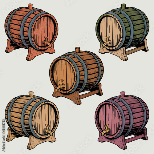 wine barrels vector