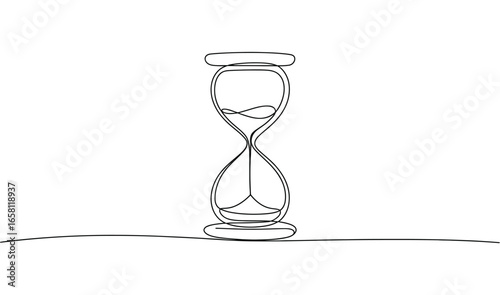 continuous line drawing of hourglass with flowing sand, minimalist time symbol representing patience, urgency, balance, and life cycle