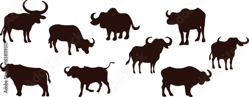Wild animal silhouette vector, buffalo rhino icon, wildlife animal silhouette, safari animal vector, wild ox silhouette, jungle animal design, big animal vector, rhino buffalo silhouette, wild mammal 