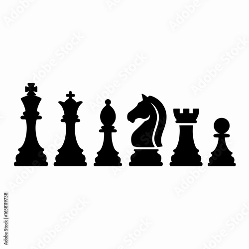 chess, pieces, silhouette, vector, icon, strategy, king, queen, bishop, knight, rook, pawn, game, board, match, play, black, white, tournament, abstract, symbol, classic, checkmate, move, brain, logic