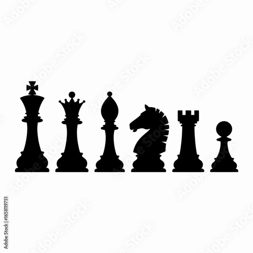chess, pieces, silhouette, vector, icon, strategy, king, queen, bishop, knight, rook, pawn, game, board, match, play, black, white, tournament, abstract, symbol, classic, checkmate, move, brain, logic