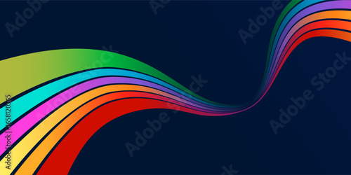 Retro hippie rainbow wavy pattern. Abstract vector background in 70s style. Zigzag colorful lines for decorative design, website layout