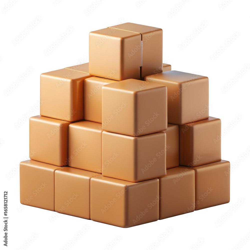 Obraz premium 3d geometric cube pyramid structure isolated on transparent background