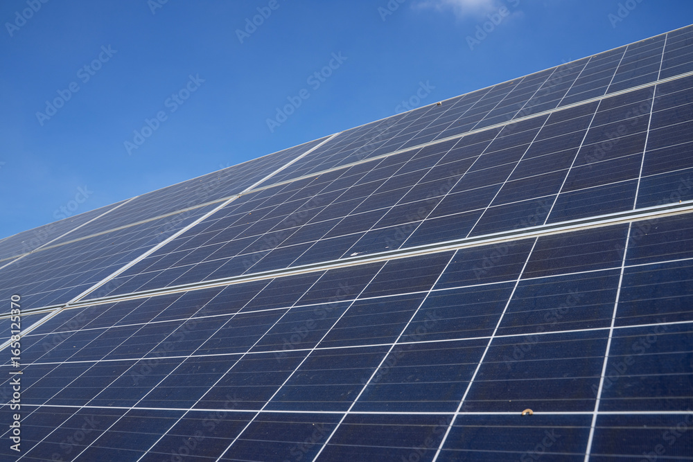 Solar panels generate electricity at solar farm. Solar panels generate electricity at solar farm.