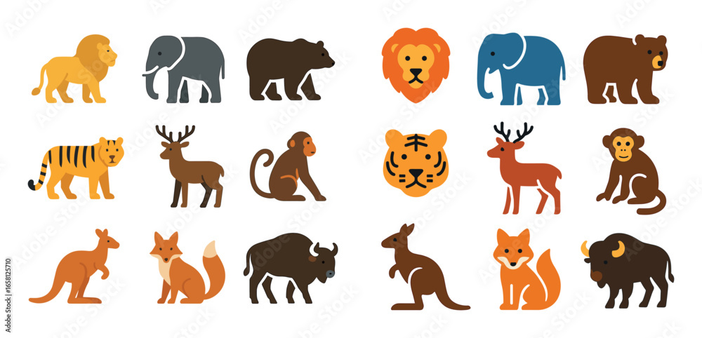 Obraz premium Colorful Wild Animal Icons