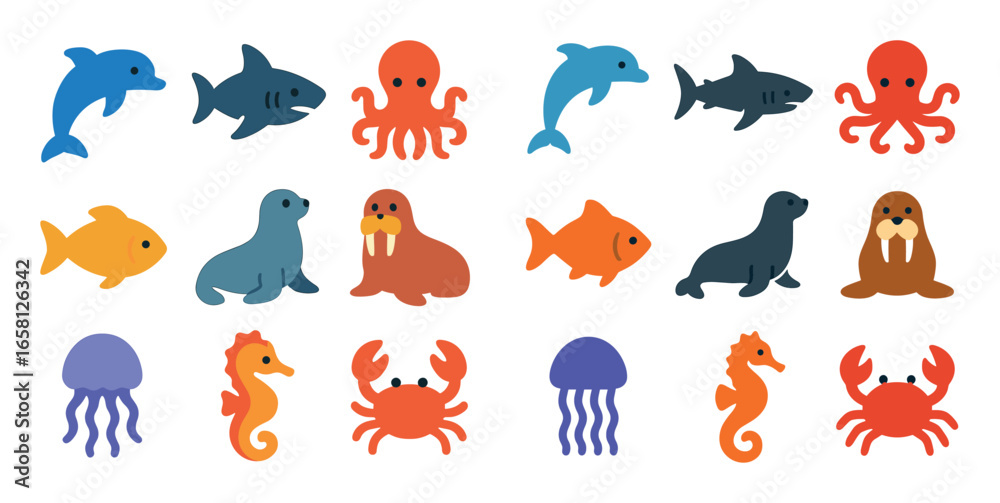 Fototapeta premium Aquatic Animal Icons