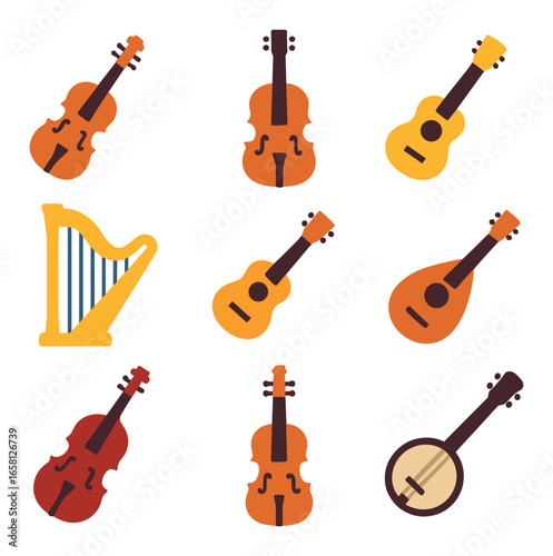 Colorful String Instruments Icons